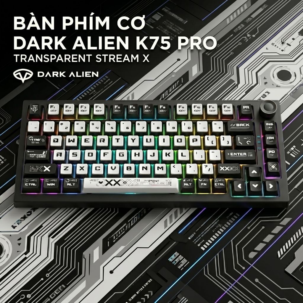 Bàn Phím Cơ DARK ALIEN K75 PRO Multi Modes Linear Switch Núm Xoay Hotswap Mạch Xuôi