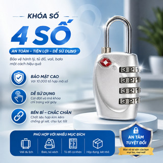 Khóa Số SLug Rời Gắn Vali 4 Mã Số Bảo Mật Cao Tiêu Chuẩn TSA Chất Liệu Hợp Kim Cao Cấp
