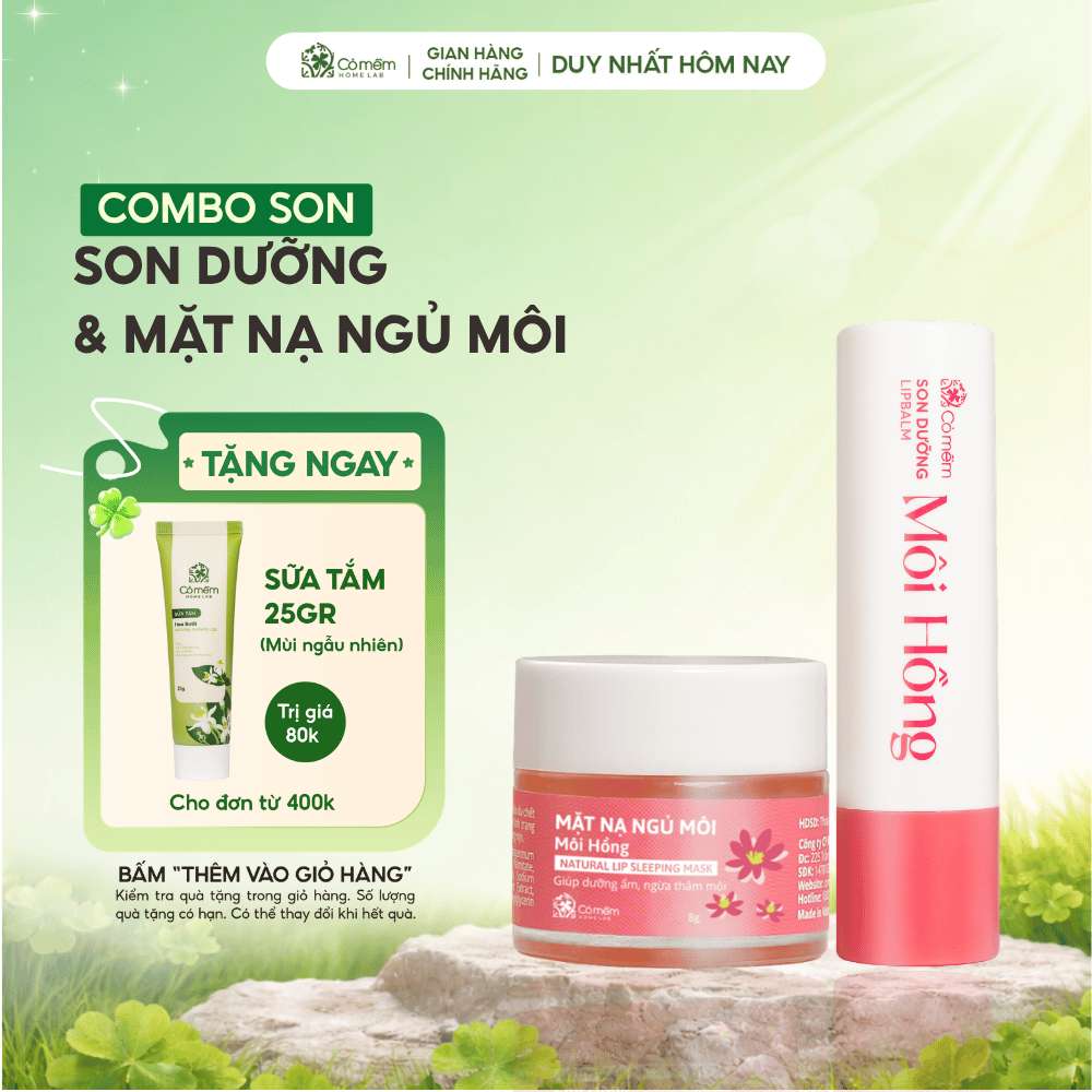 Combo Dưỡng Môi Giảm Thâm Dưỡng Mềm Môi Căng Mịn Cỏ Mềm