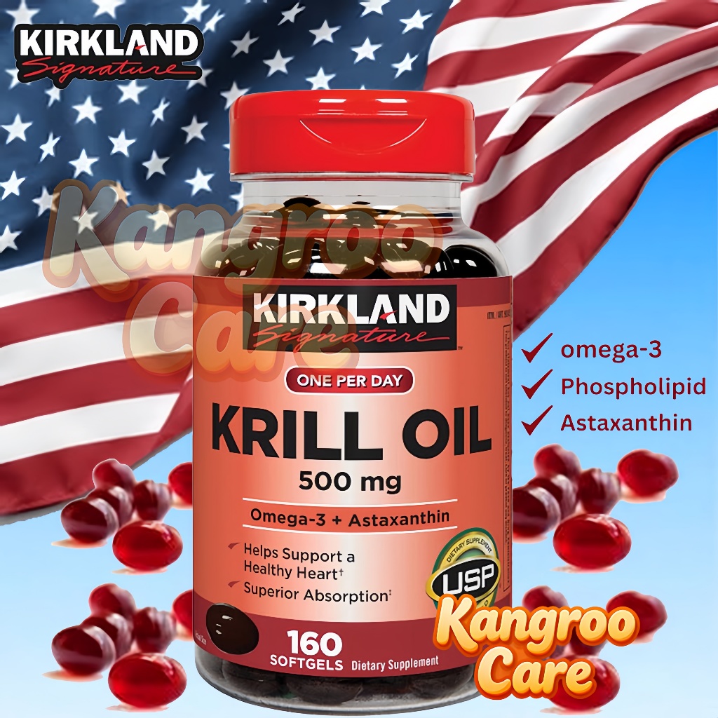 【Nhập khẩu chính hãng từ Mỹ】Viên Uống Dầu Nhuyễn Thể Tôm Kirkland Krill Oil 500mg 160 viên