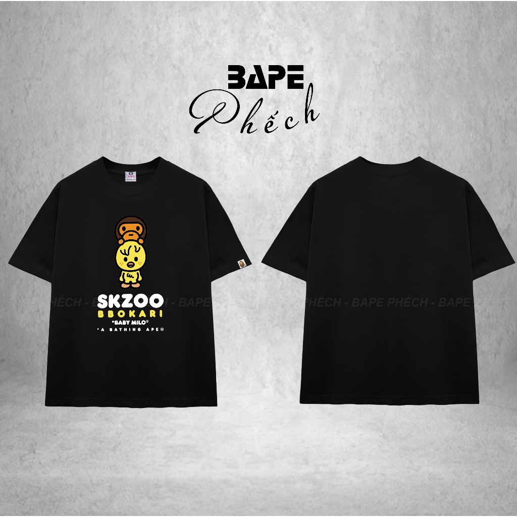 ÁO THUN FORM RỘNG BAPE SKZOO BBOKARI CHẤT VẢI COTTON CAO CẤP 280GSM DÀY DẶN, CO DÃN TỐT - BAPE PHẾCH
