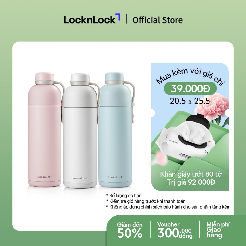 Bình giữ nhiệt có quai xách Lock&Lock Belt Bottle 490ml - LHC4267 (3 màu)
