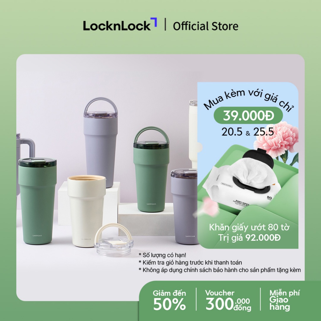 Bình giữ nhiệt LocknLock Metro cafe top handle phủ sứ LHC4416 710ml / LHC4419 900ml có quai xách và ống hút đi kèm | BigBuy360 - bigbuy360.vn