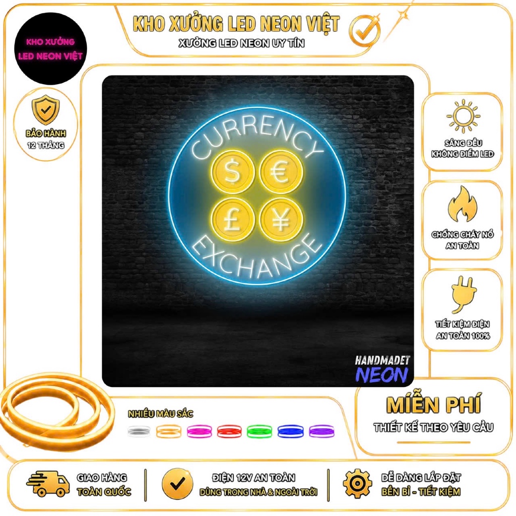 Đèn Neon Currency Exchange – Đèn LED Ký Hiệu Tiền Tệ USD EUR JPY GBP Trang Trí Văn Phòng, Tiệm Đổi T