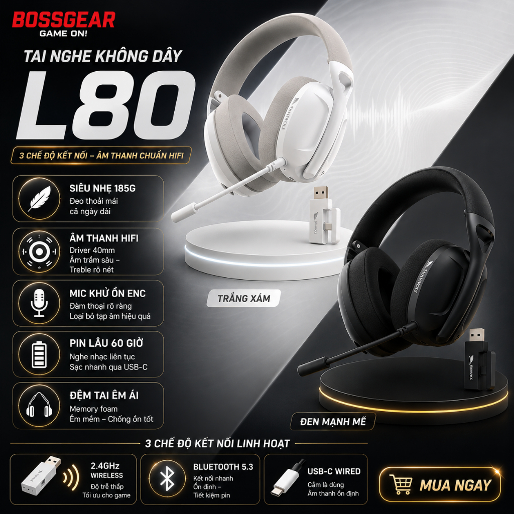 Tai nghe không dây L80 – Ba chế độ kết nối, âm thanh sống động chuẩn HiFi