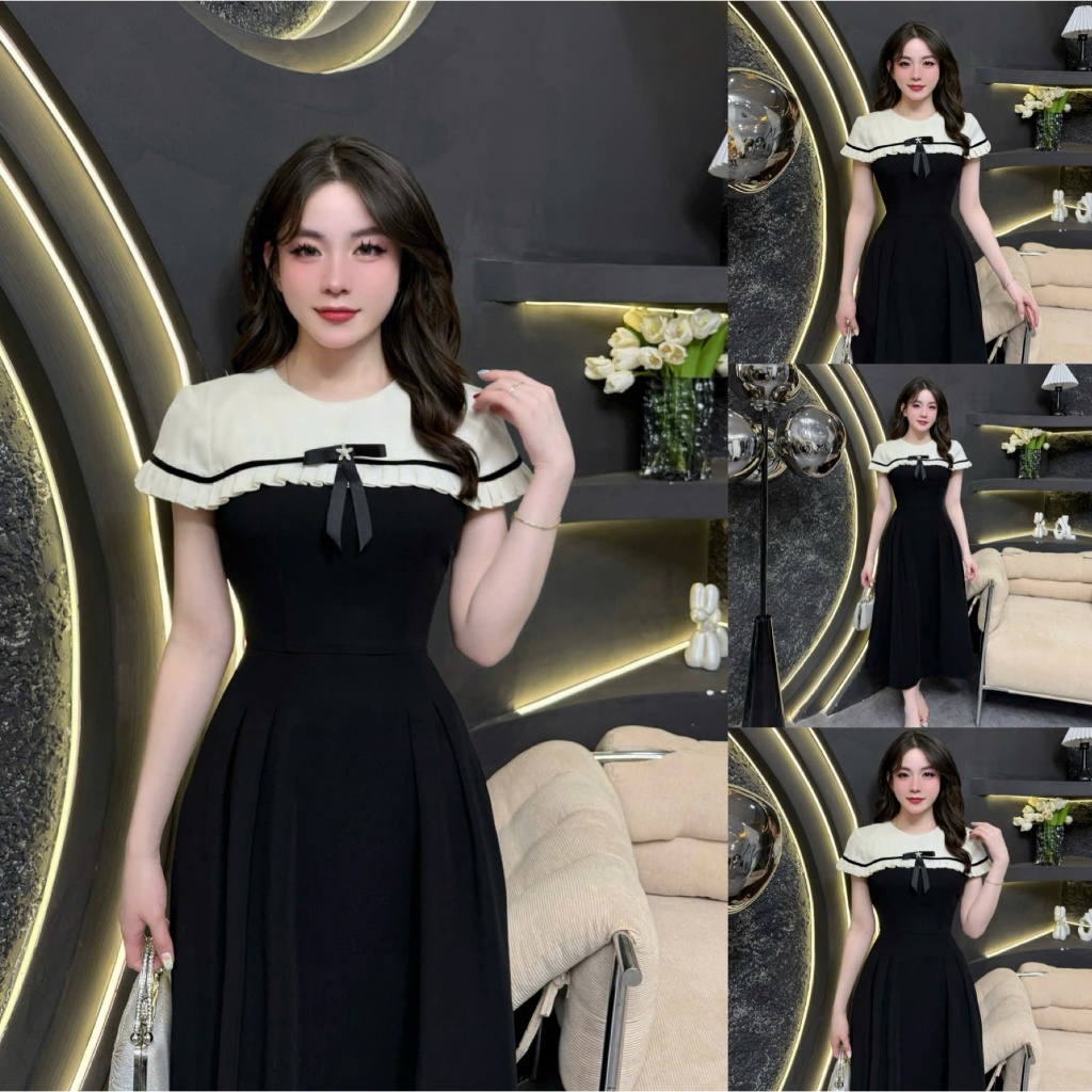 2V32 - Đầm Thiết Kế Eviici Xếp Ly Nhỏ (tặng kèm tag cài) Dáng A Xoè Dài  Có Bigsize