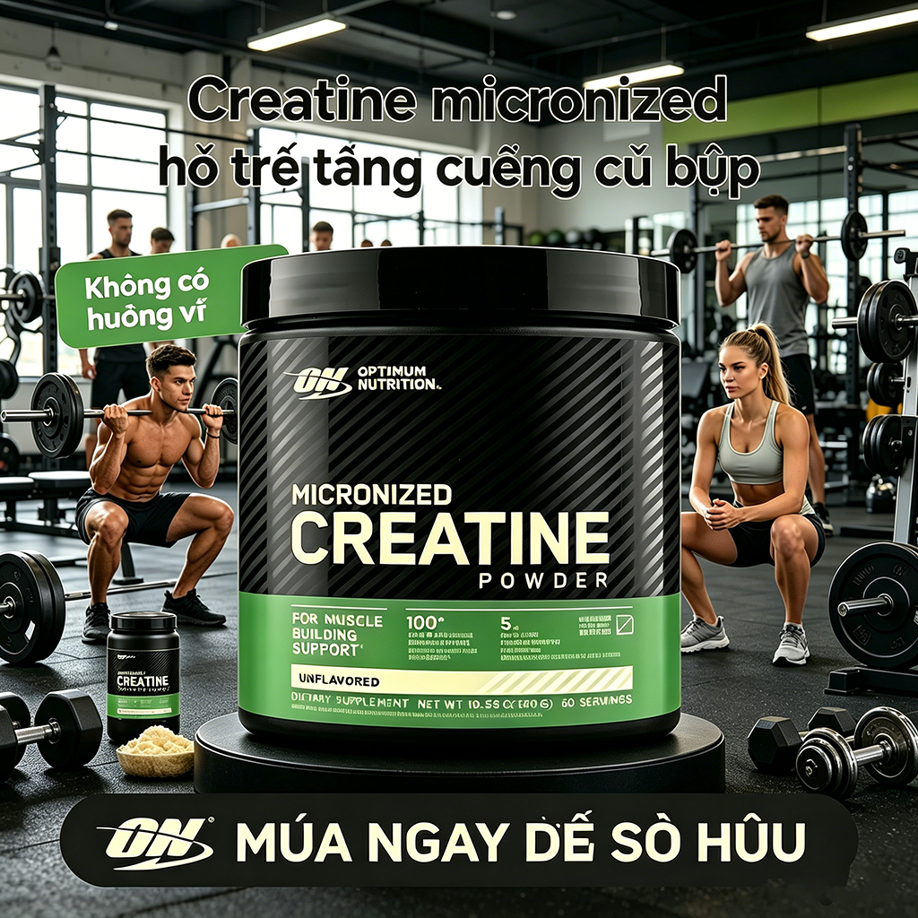 Bột tăng sức mạnh ON Micronized Creatine Powder, Unflavored, hỗ trợ tăng cơ - Gymstore