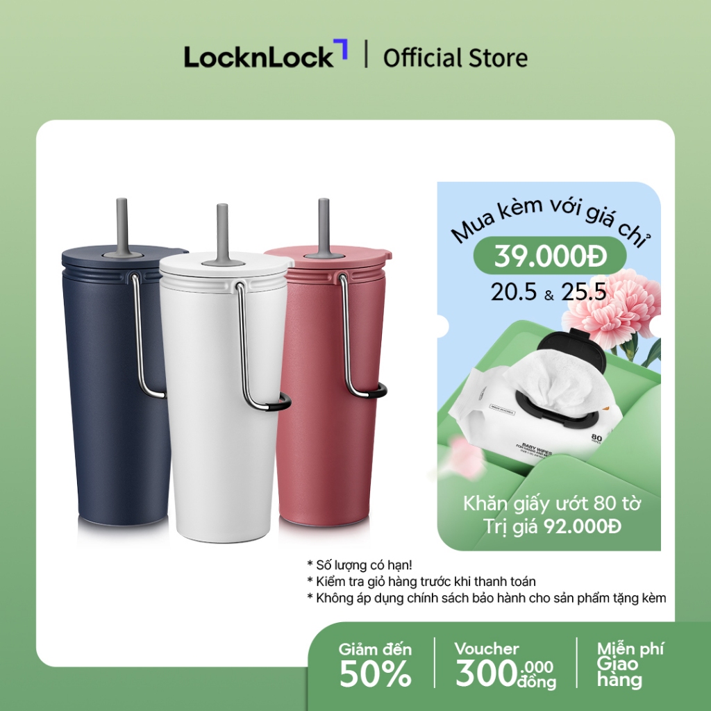 Bình giữ nhiệt Lock&Lock Bucket Tumbler W/Straw 540ml có ống hút LHC4268 (3 màu)