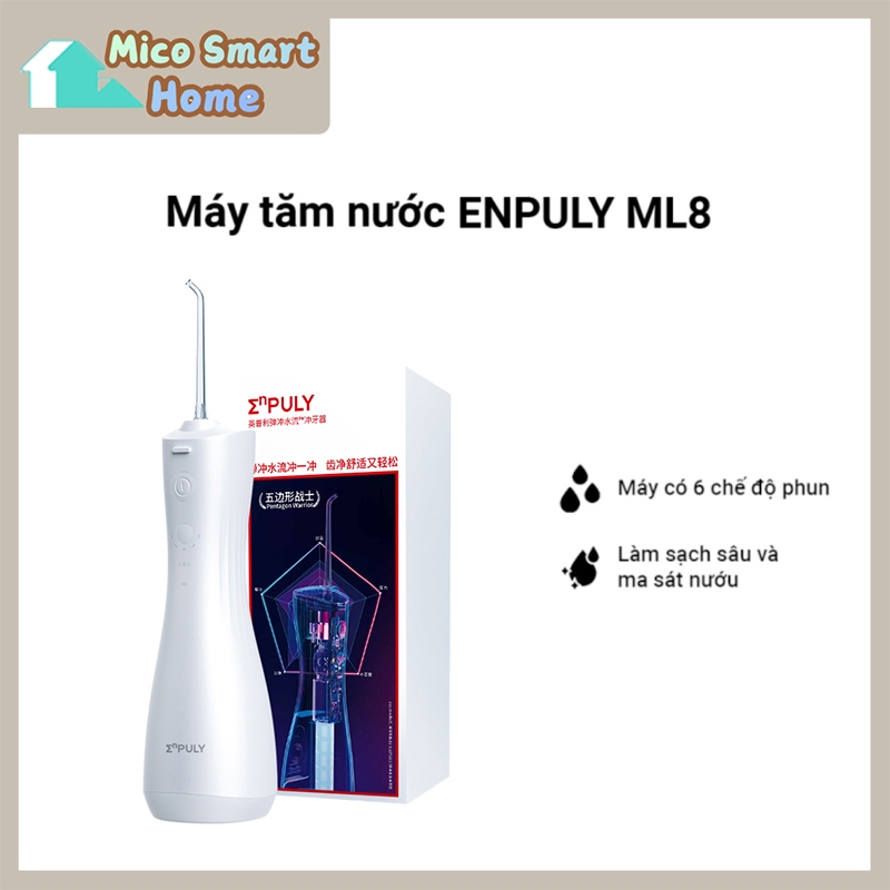 Máy Tăm nước Brushie mini Enpuly ML8 Chống nước IPX7 Pin 90 Ngày , 250ML, áp suất nước 140PSI, 2 vòi