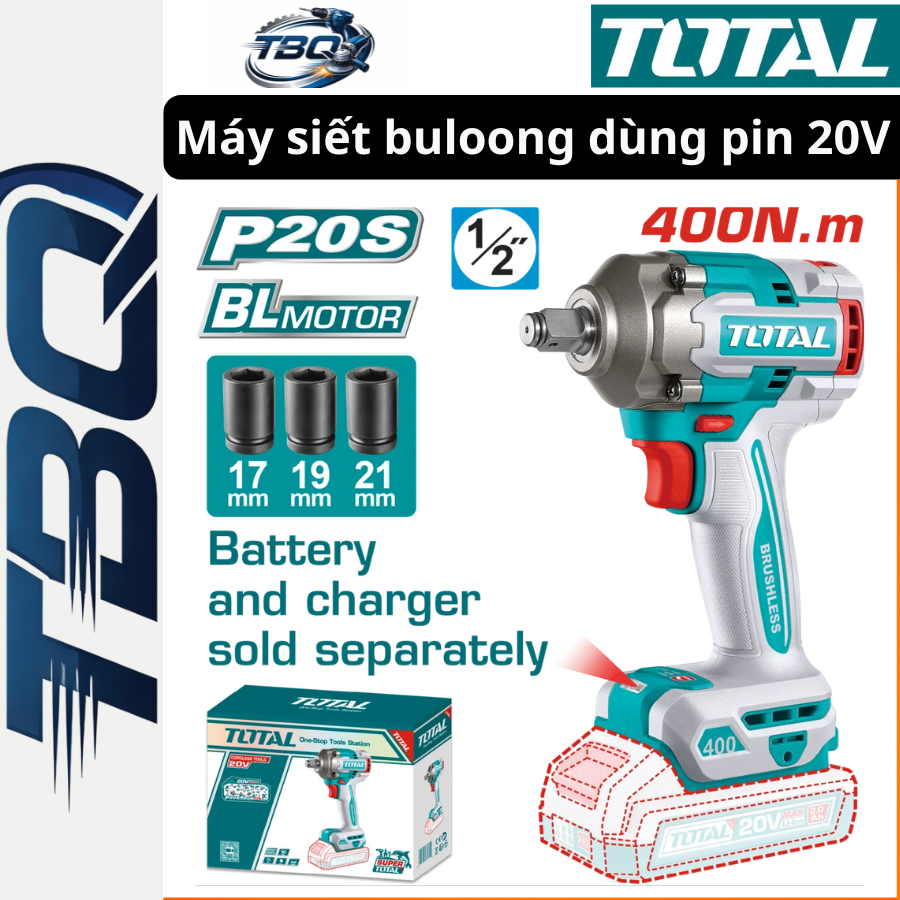 Máy Siết Bu Lông Dùng Pin TOTAL TIWLI20401 (400Nm - 550Nm) - 20V Động Cơ Brushless