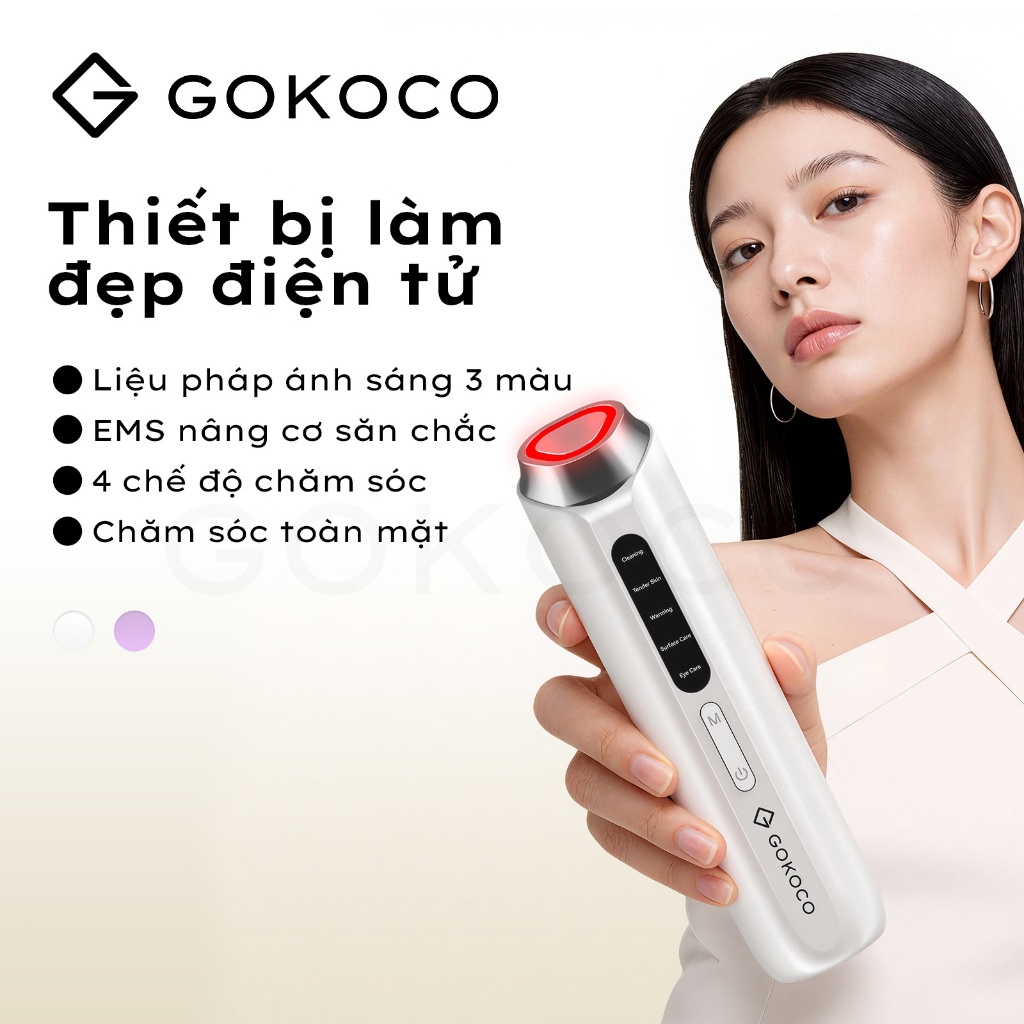 GOKOCO Máy Massage Mặt EMS Ánh Sáng LED 3 Màu Nâng Cơ V-Line Trẻ Hóa Da Giảm Nếp Nhăn Sạc Type-C