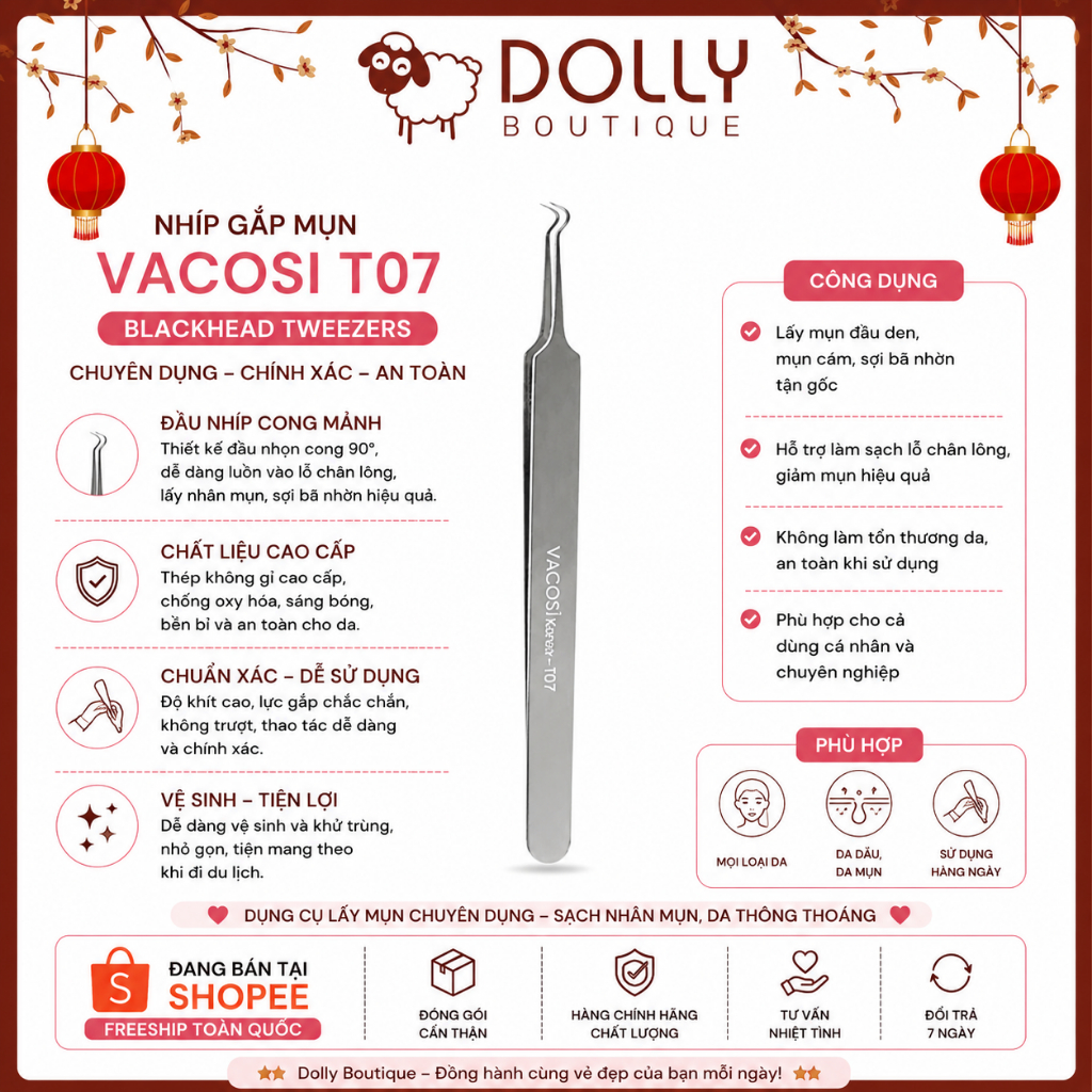 Nhíp Gắp Mụn Vacosi Blackhead Tweezers - T07