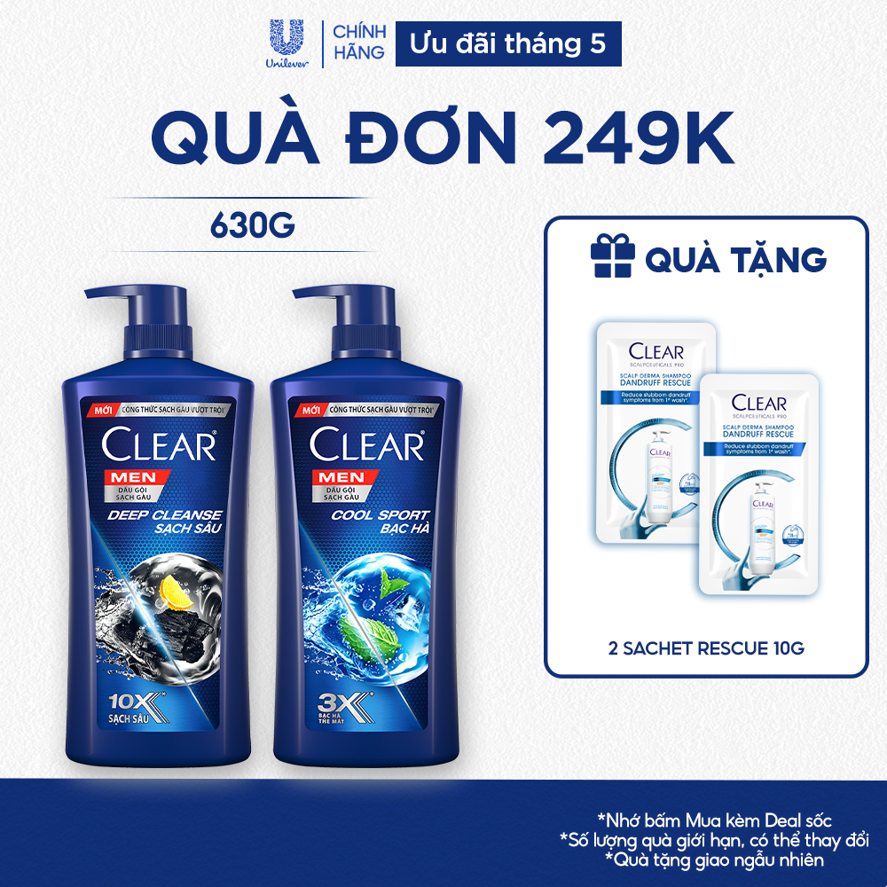 Dầu Gội Đầu cho nam Clear Men đánh bay gàu, ngứa và vi khuẩn mát lạnh cực đỉnh suốt ngày dài 630g