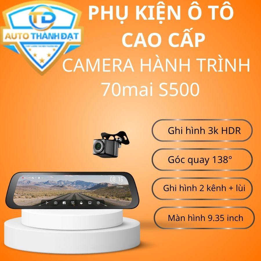Camera hành trình Gương 70mai S500 - 3K HDR, phân phối chính hãng