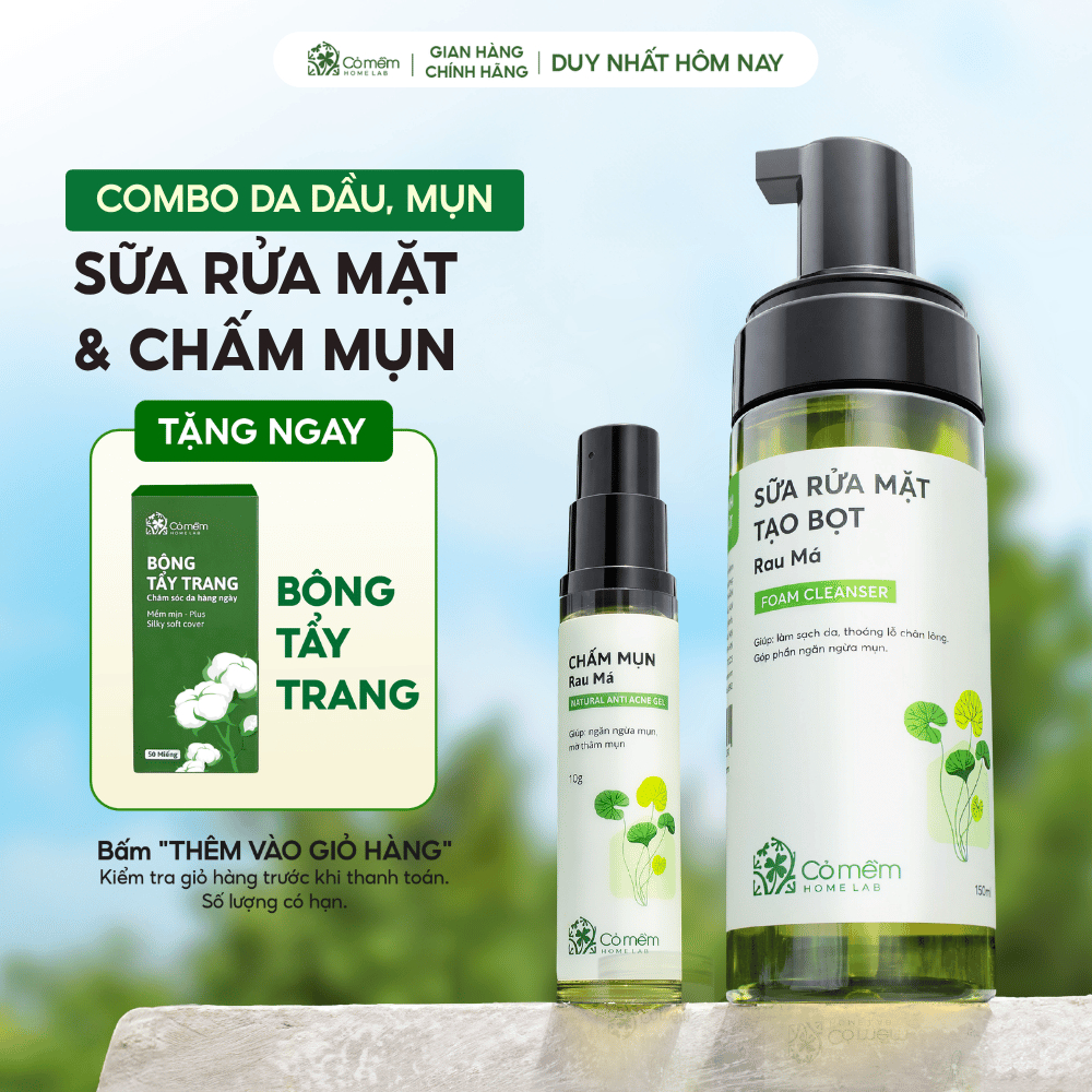 Bộ Đôi Chăm Sóc Da Giúp Sạch Sâu Giảm Mụn Gồm Bọt Rửa Mặt Và Chấm Mụn Cỏ Mềm