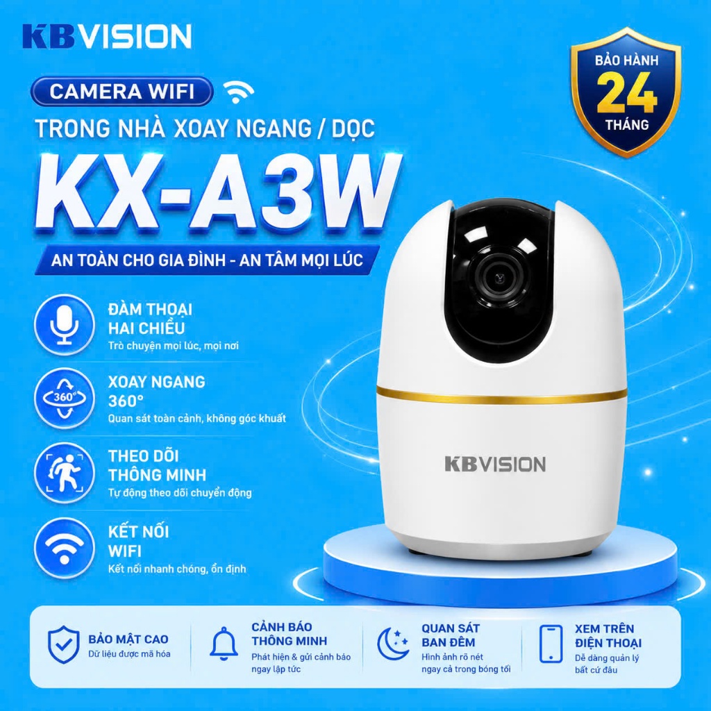 Camera IP Wifi KBVISION HOME KX-A3W 3MP KX-A5W 5MP Xoay 360 Độ Công Nghệ Wifi 6 Bảo Hành 2 Năm