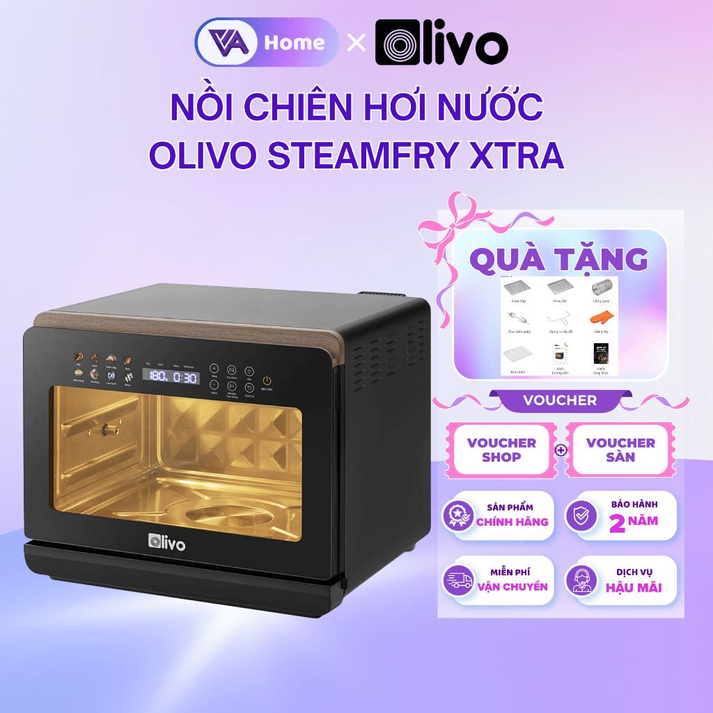 [OLIVO] Nồi Chiên Hơi Nước OLIVO SteamFry Xtra 20L Cao Cấp, Hấp Nano Steam Chiên Eco Fry 2, Bh 2 năm