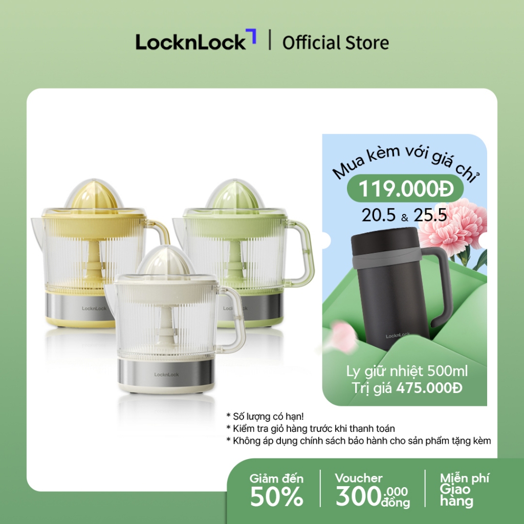 Máy vắt cam màu trắng Lock&Lock Citrus Juicer EJJ231 (2 màu) / EJJ244 (3 màu) dung tích 700ml