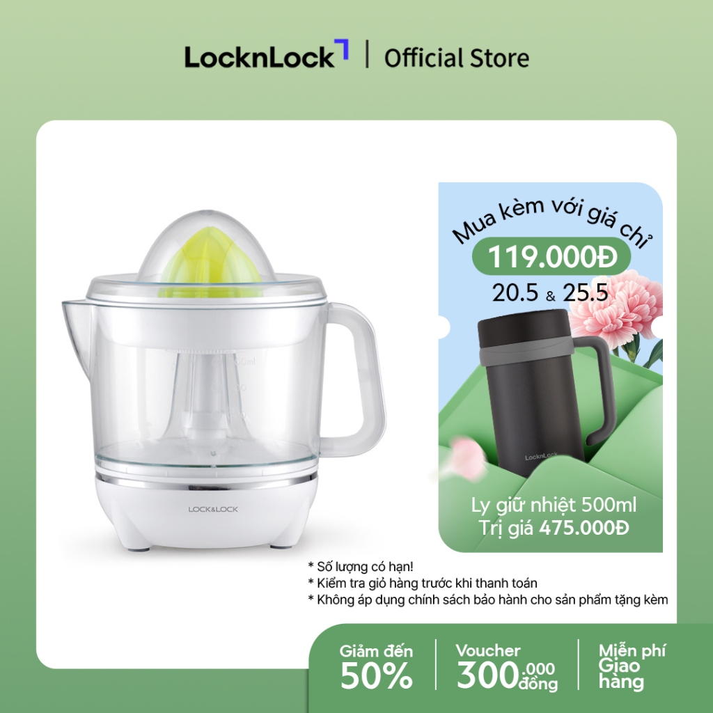 Máy vắt cam, chanh, bưởi, quýt, màu trắng Lock&Lock Citrus Juicer EJJ231 700ml