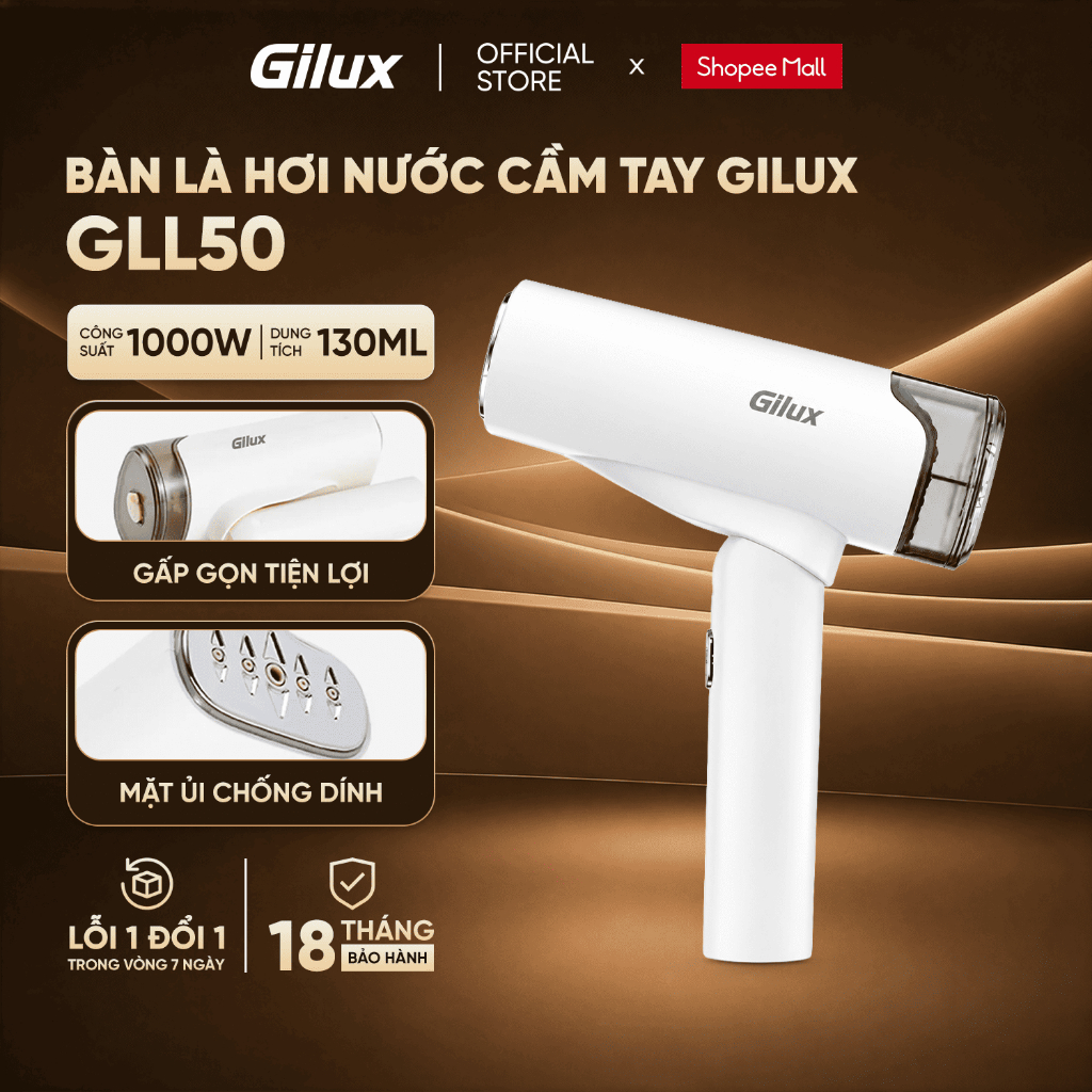 Bàn là hơi nước cầm tay GILUX GLL50 - Công suất 1000W thích hợp cho mọi loại vải, bảo hành chính hãn