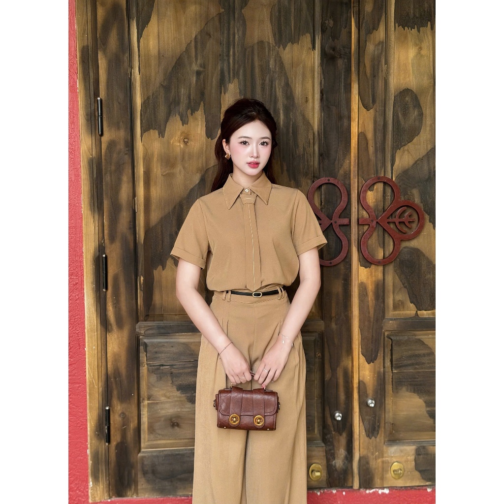 L92 Set ( áo và quần) áo sơ mi kèm cavat phối quần xuông dài