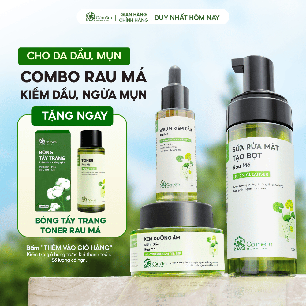Bộ Chăm Sóc Da 3 Bước Sữa Rửa Mặt Serum Và Kem Dưỡng Ẩm Kiềm Dầu Rau Má Cỏ Mềm