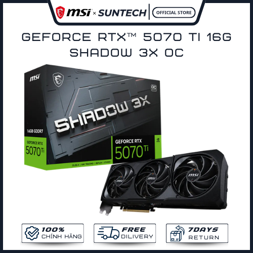 Card Màn Hình MSI GeForce RTX 5070 Ti 16GB SHADOW 3X OC - Chiến Binh Bóng Đêm, 16GB GDDR7 Blackwell,