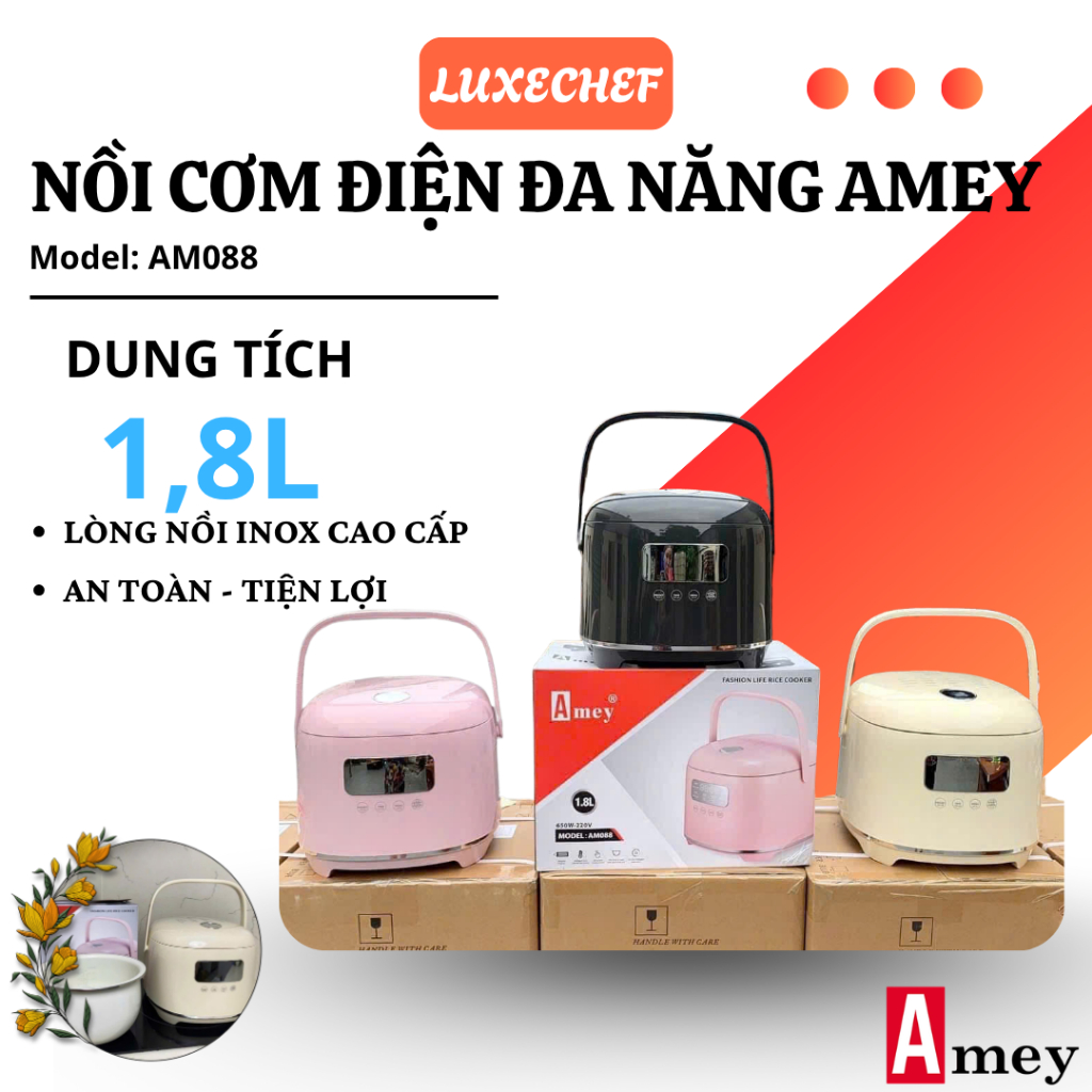 Nồi Cơm Amey AM088 Dung Tích 1.8L Công Suất 650W Nấu Nhanh Giữ Nhiệt Tốt , Dễ Dùng Nấu Đa Chức Năng 