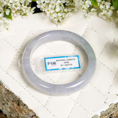 Vòng Cẩm Thạch Type A Trắng Tím Nếp Hoá Băng Mã 345770 Ni 56 - Ngọc Trai Trường Thịnh