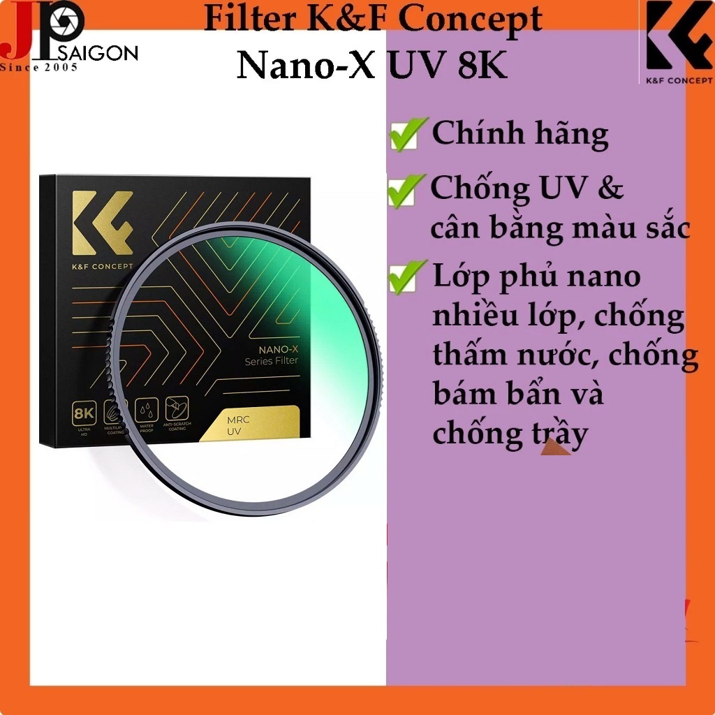 Kính lọc Filter K&F Concept Nano X 8K UV Ø37-127mm, Chống nước, Chính hãng
