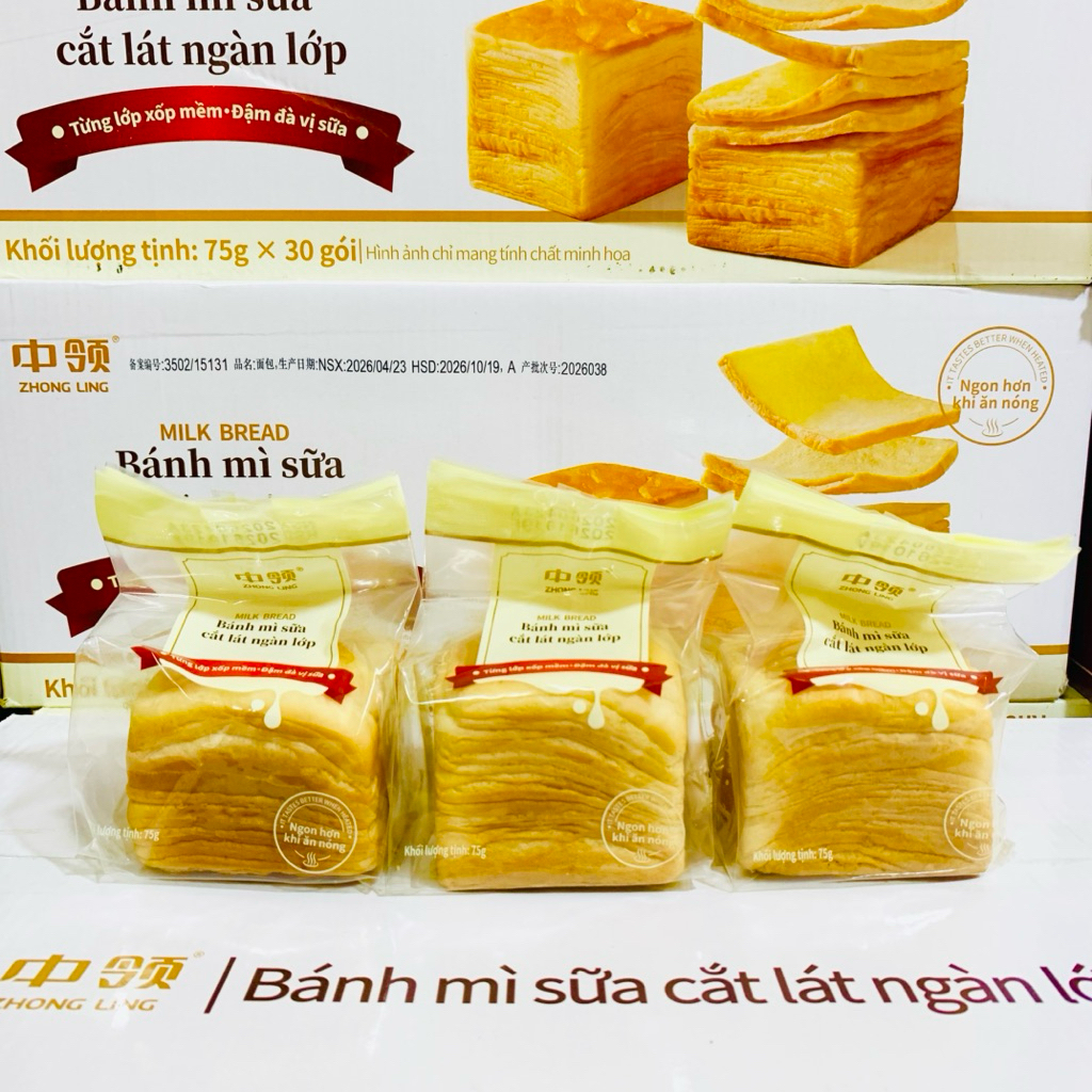 Combo 10 cái bánh mì ngàn lớp sữa, bánh mì cắt lát nhiều lớp Zhongling