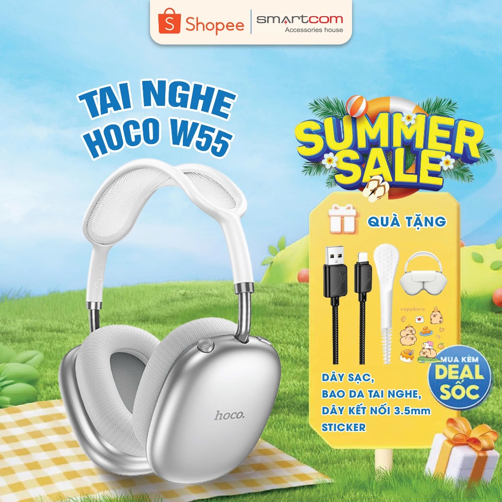 [Tặng bọc tai nghe] Tai nghe chụp tai bluetooth Hoco W55 Plus pin 90 tiếng bass mạnh, tai nghe chụp 