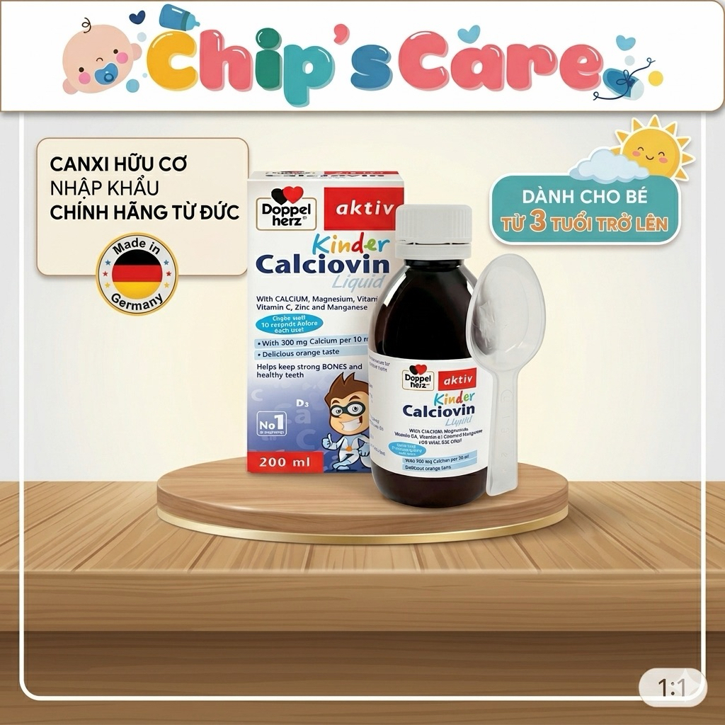Siro canxi cho bé Doppelherz Kinder Calciovin bổ sung canxi hữu cơ  (Chai 200ml) cho từ 03 tuổi