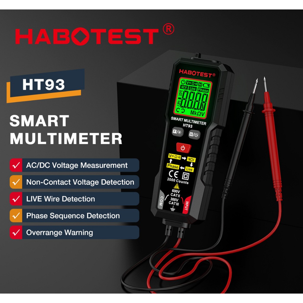 Habotest HT93 Đồng Hồ Đo Điện Tử Thông Minh Auto Range NCV Đo AC DC Mini Chính Hãng