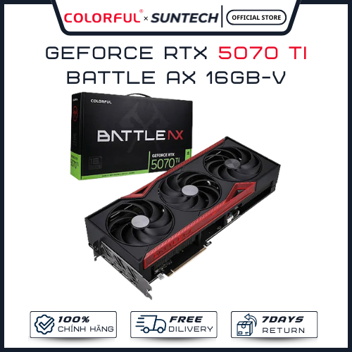 Card Màn Hình Colorful GeForce RTX 5070 Ti BATTLE AX 16GB-V - Sức Mạnh Blackwell Thế Hệ Mới, 3 Quạt 