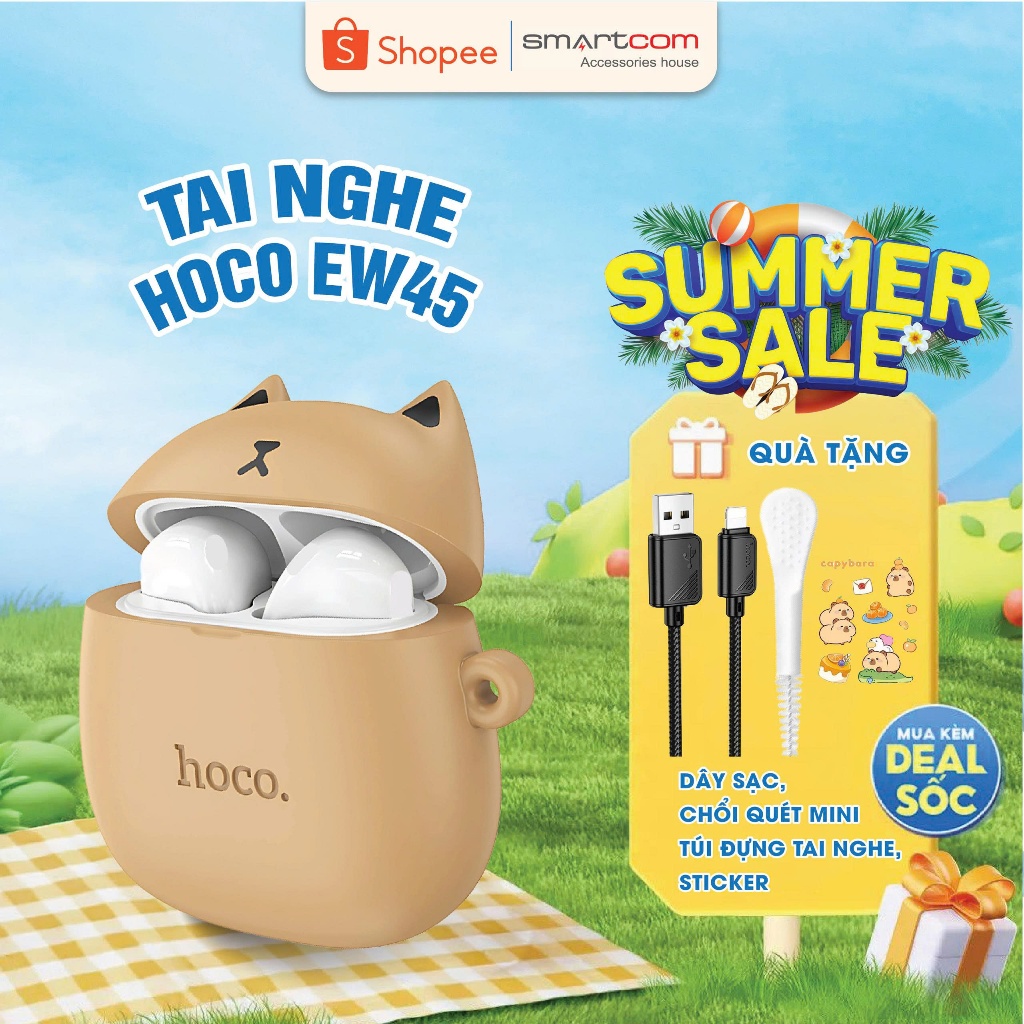 [Tặng ốp Mèo] Tai nghe Bluetooth Hoco EW45 cao cấp - tai nghe kiểu dáng thời trang cute giành cho gi