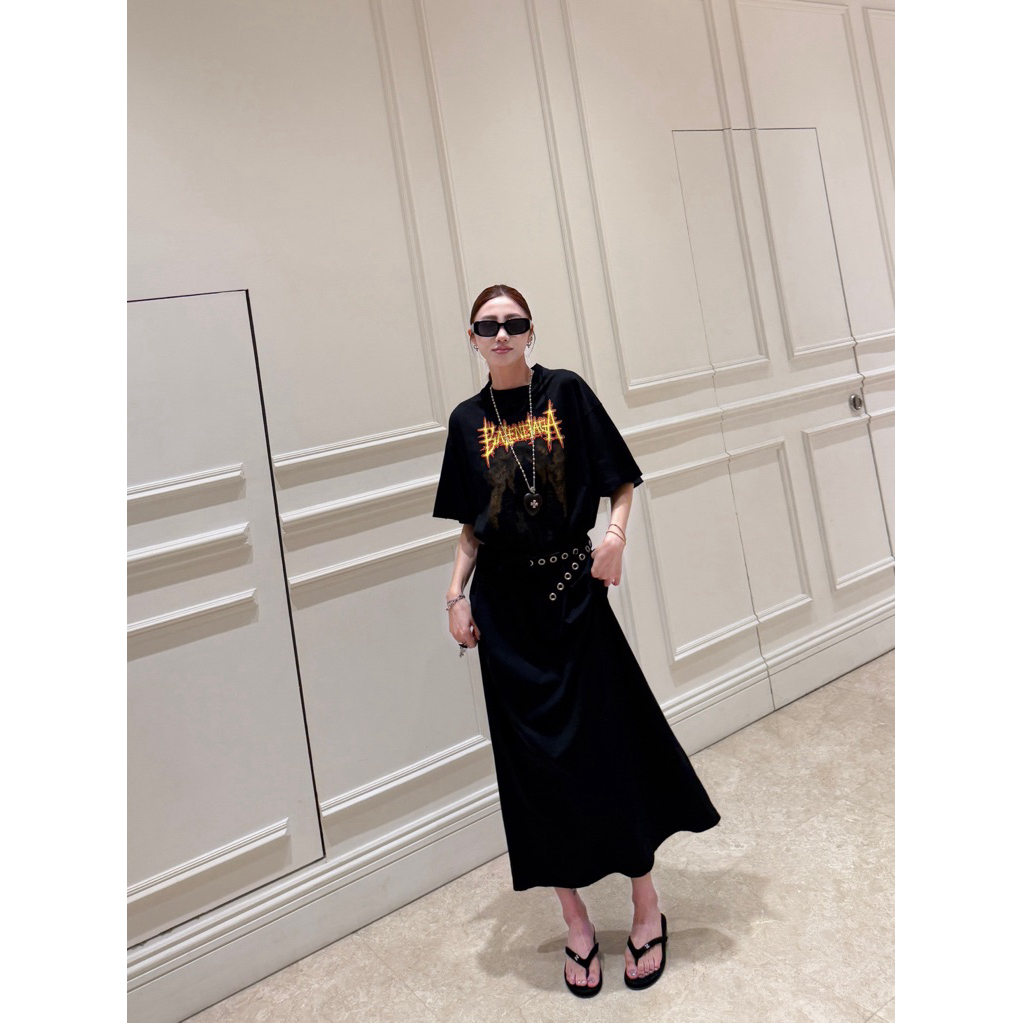 —W—Đầm mùa hè cao cấp lấy cảm hứng từ phong cách người nổi tiếng của Anne Hathaway, áo thun dài tay 
