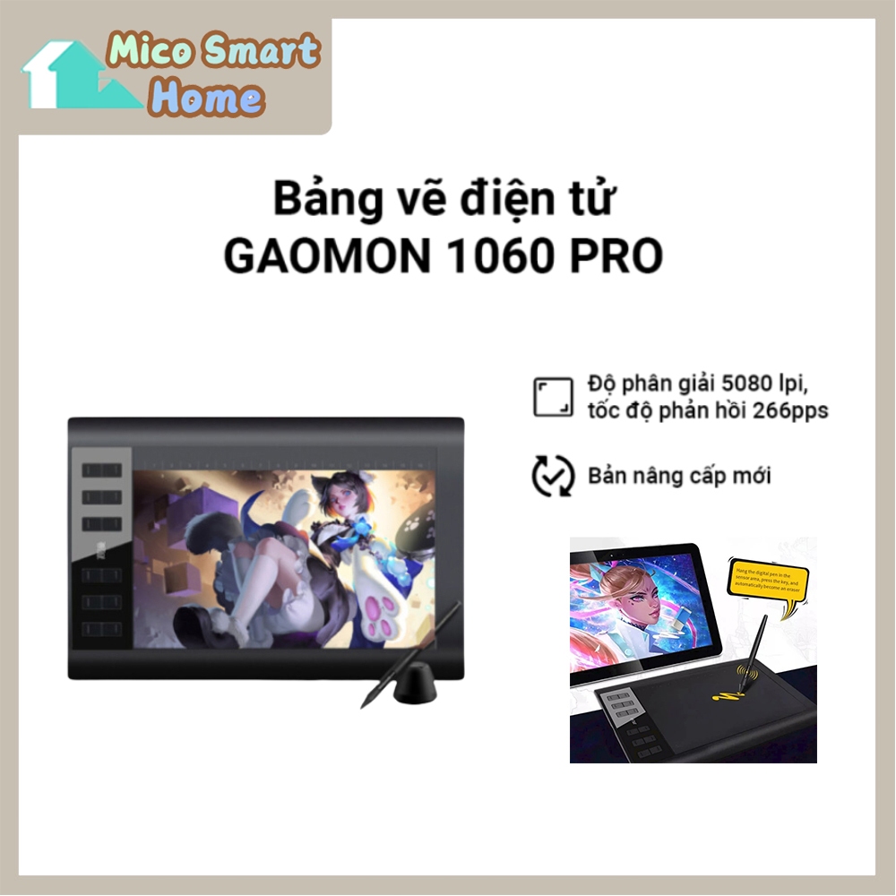 Bảng Vẽ điện Tử GAOMON 1060 PRO 10x6 Inches Bản Nâng Cấp Mới Dùng Cho Ps, Ai, FL