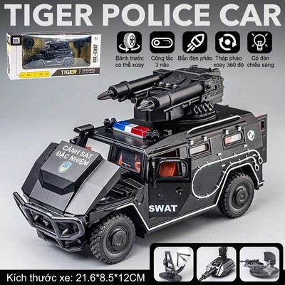 Mô hình xe ô tô cảnh sát KAVY có 5 đèn và nhạc bằng hợp kim kèm 5 bộ phận thay thế chạy cót