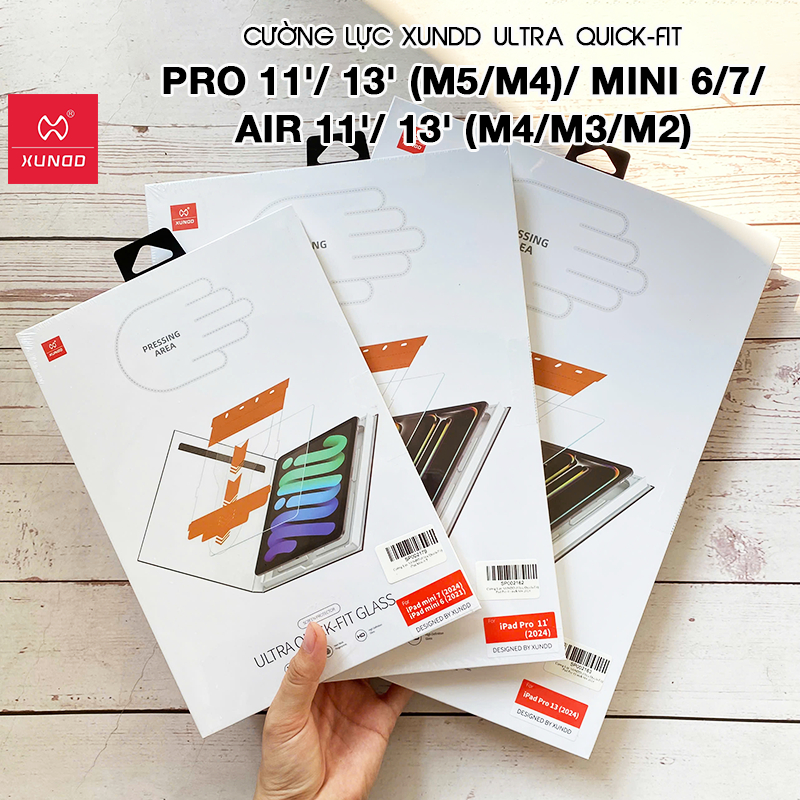 Cường lực XUNDD Ultra Quick-Fit iPad Pro 11'/13' (M5-2025/M4-2024)/ Air 11'/13' (M4-2026/M3/M2)/ Min