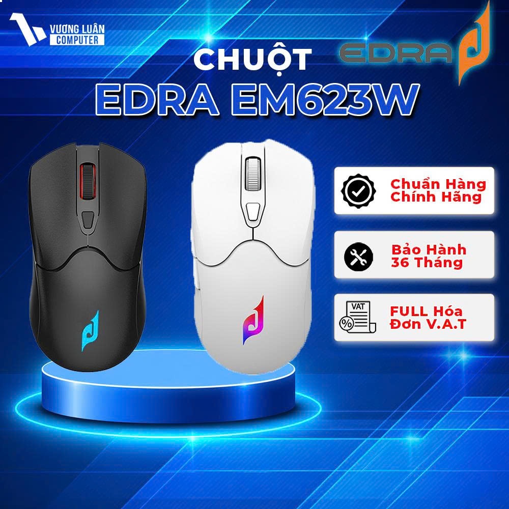 Chuột gaming không dây Edra EM623W Trắng-Đen (USB Wireless 2.4Ghz /Bluetooth/RGB/Huano switch) Chính