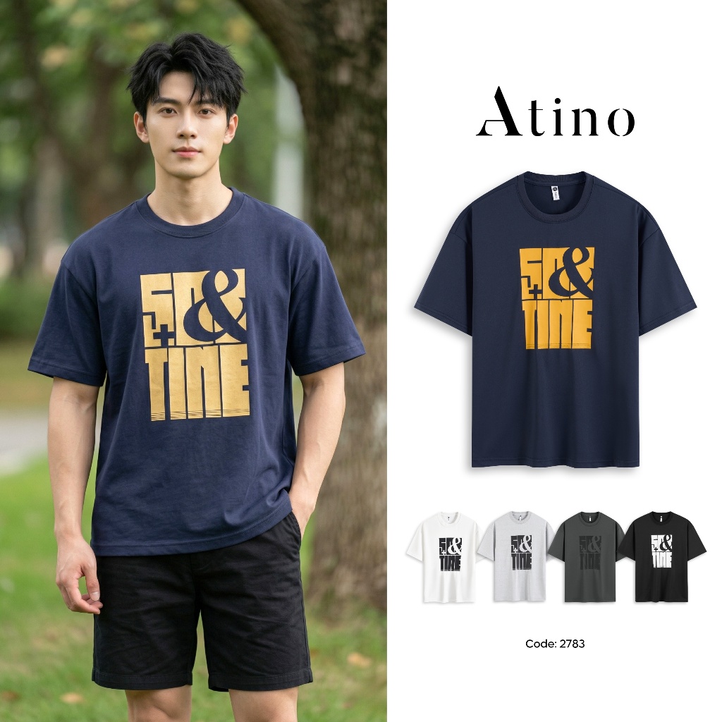 Áo Phông Nam ATINO Form Loose Dáng Rộng In Chữ & Phong Cách Hiện Đại 100% Polyester L.5.2783