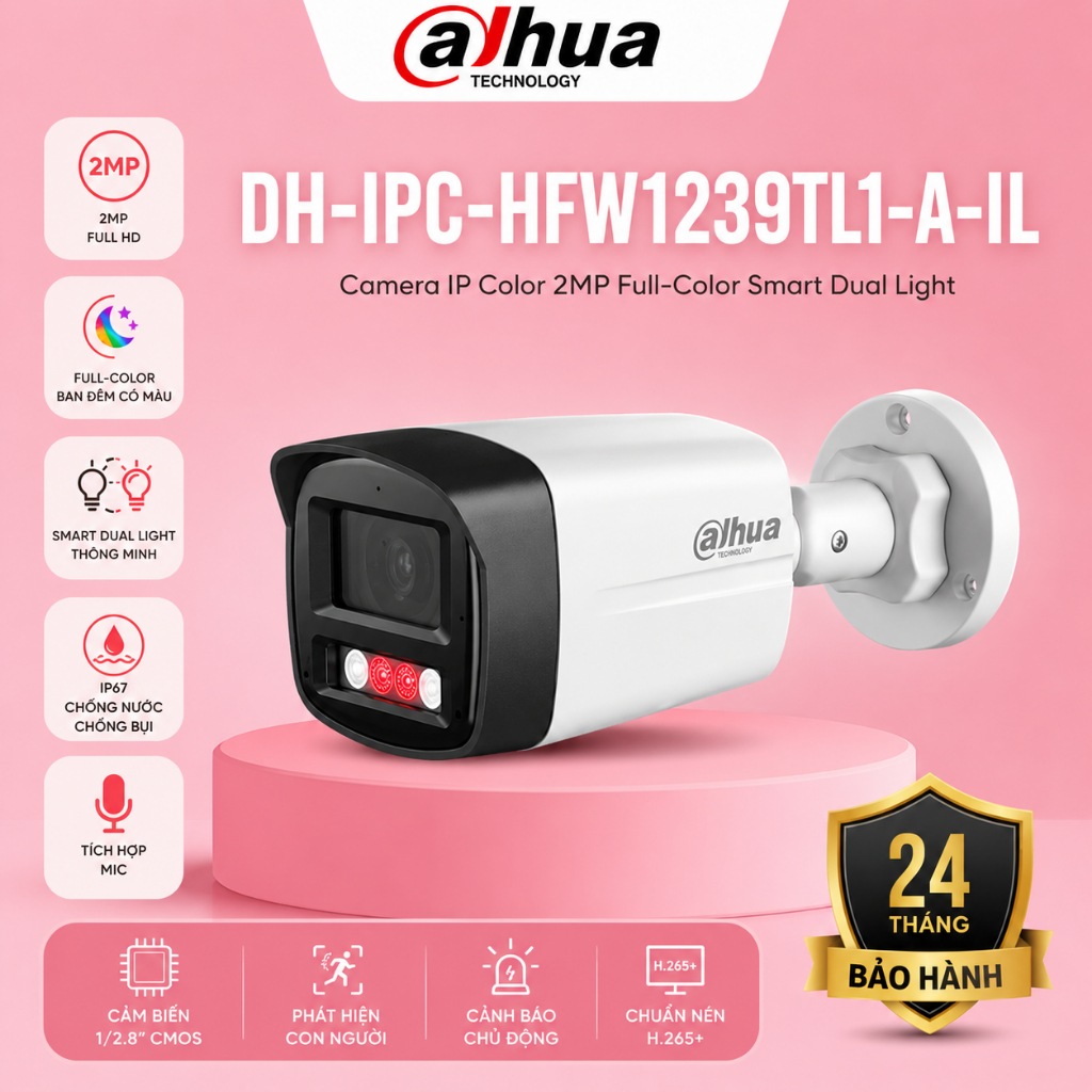 Camera IP 2MP Dahua DH-IPC-HFW1239TL1-A-IL Full Color ánh sáng kép ghi hình ban đêm rõ nét