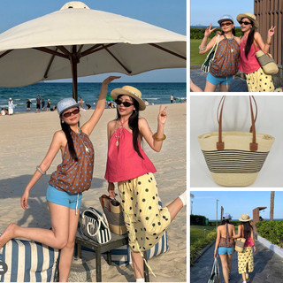 Set Túi Cói Tote Đi Biển Nữ Dung Tích Lớn Phong Cách Hàn Quốc Raffia + Kính Mắt Mèo Cá Tính Hot Trend
