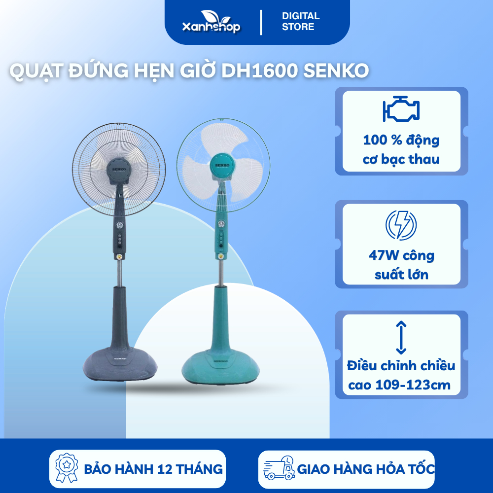 Quạt Đứng Hẹn Giờ SENKO DH1600 - 3 Mức Tốc Độ Gió - Công Suất 47W - Giao Màu Ngẫu Nhiên - BH12 tháng