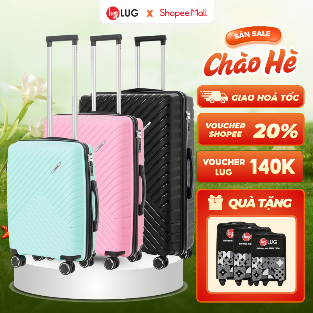 Combo 3 Vali Kéo LUG Holdall MP807 Size 20/Size 24/Size 28: Nhựa PP chống bể vỡ, Khoá Số Âm Bảo Mật