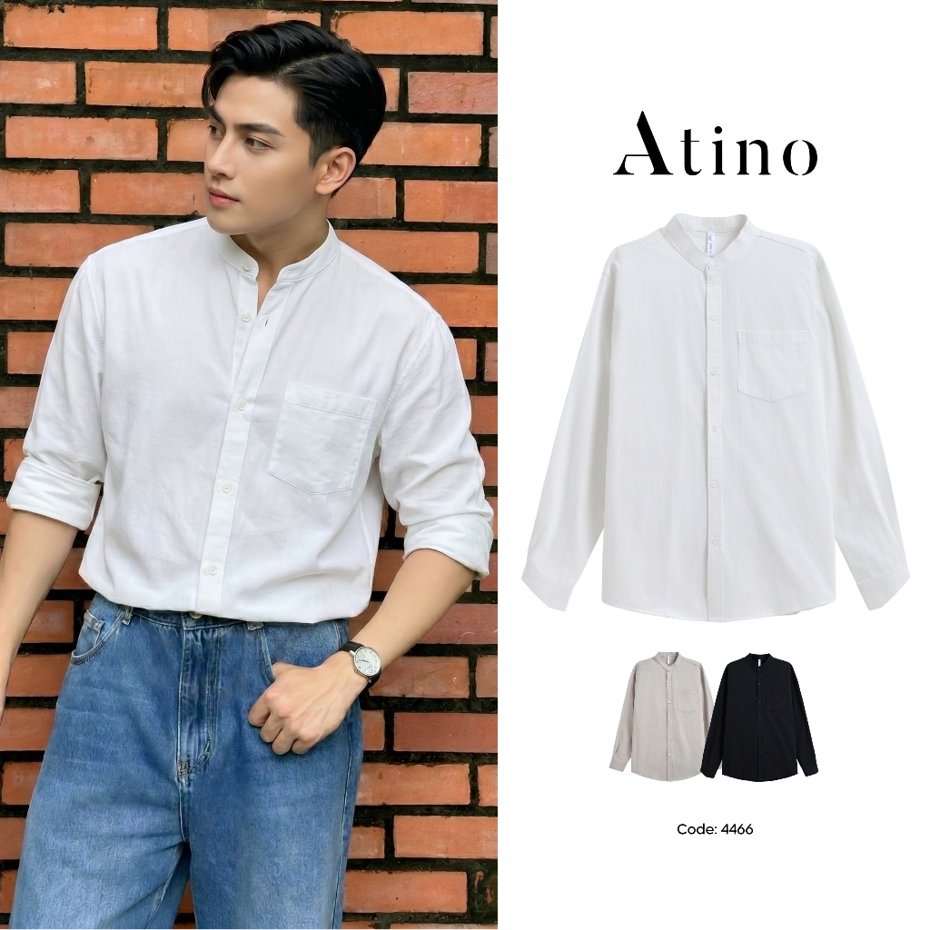 Áo Sơ Mi Trơn Tay Dài Nam Hàn Quốc Cổ Tàu Local Brand ATINO Chất Liệu Cotton Thoáng Mát Form Rộng L.