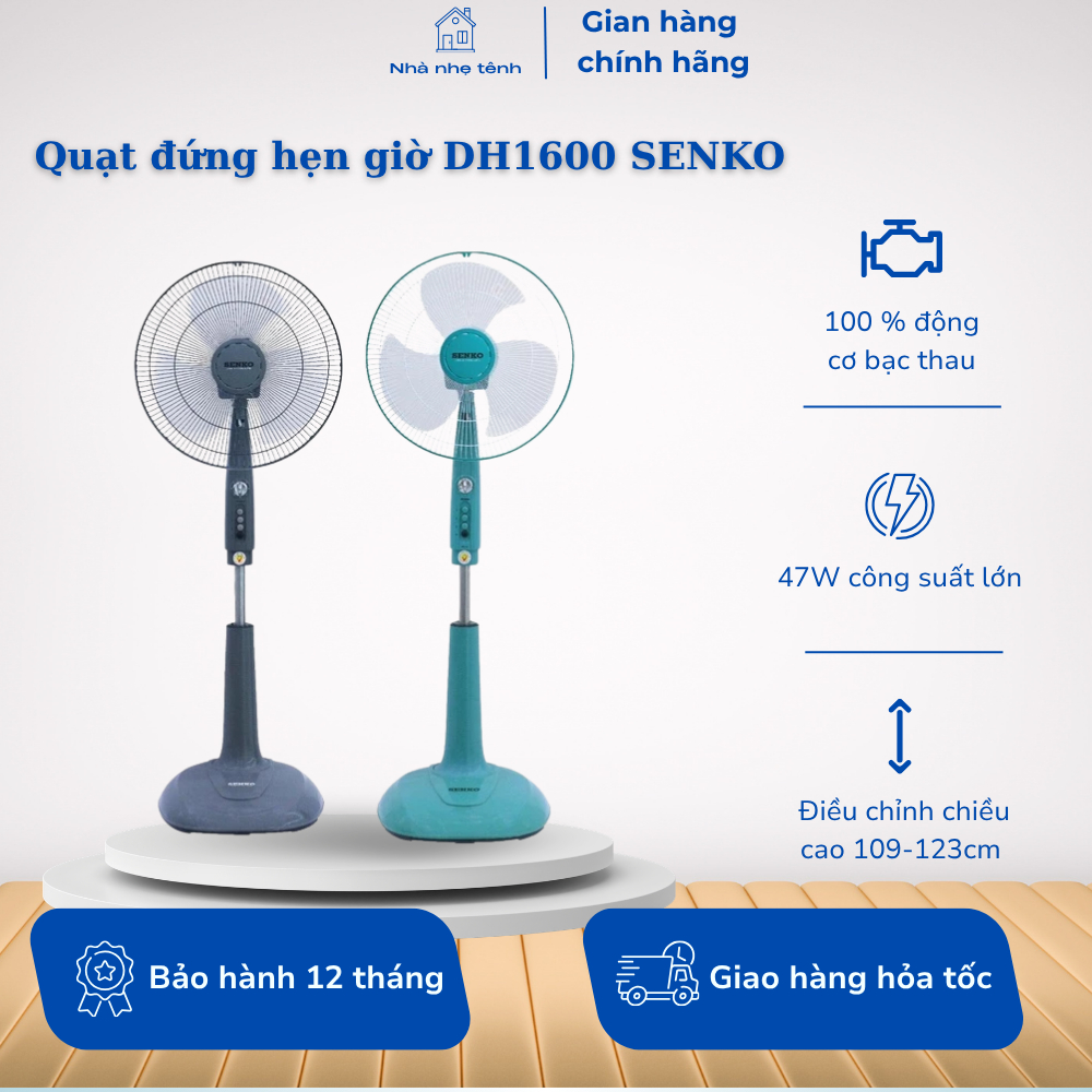 Quạt Đứng Hẹn Giờ SENKO DH1600 - 3 Mức Tốc Độ Gió - Công Suất 47W - Giao Màu Ngẫu Nhiên - BH12 tháng