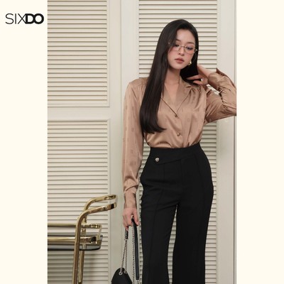 Quần nữ đen ống loe công sở SIXDO (Black Woven Flared Pants)