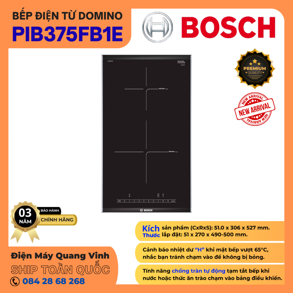 Bếp Từ Domino Bosch PIB375FB1E 2 Vùng Nấu | Chức Năng PowerBoost Gia Nhiệt Nhanh | Công Nghệ DirectS